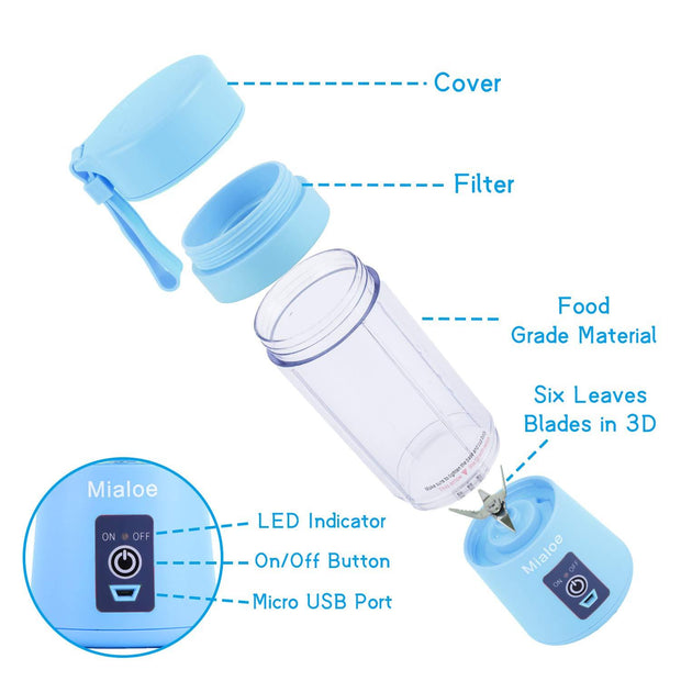 Portable Blender, Smoothie Juicer Cup - Six Blades in 3D, 13oz Fruit Mixing Machine