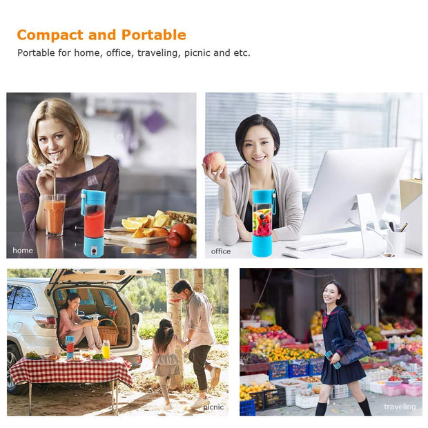 Portable Blender, Smoothie Juicer Cup - Six Blades in 3D, 13oz Fruit Mixing Machine